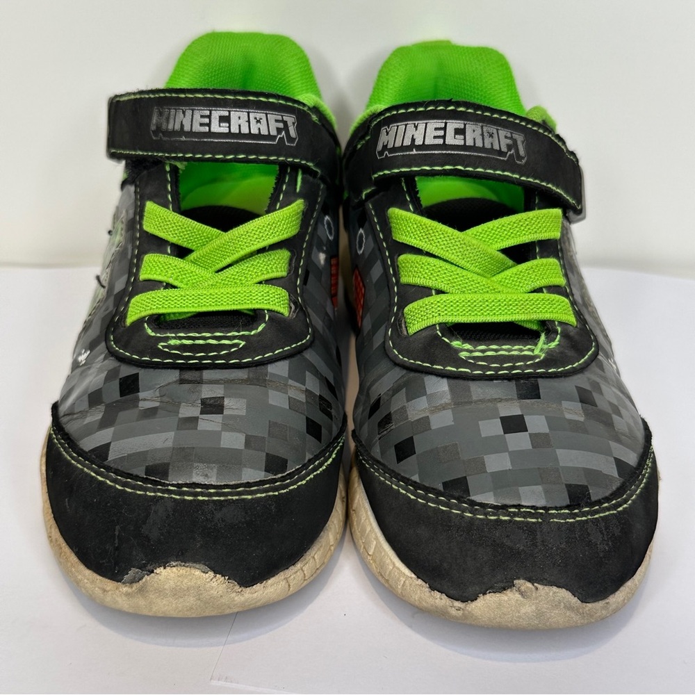 Minecraft Creeper Kids Sneakers Black & Green Velcro Size 11